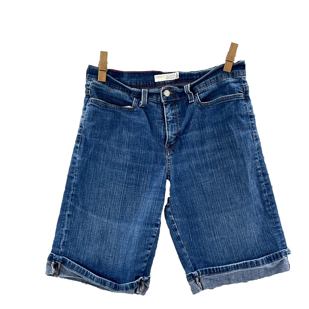 Levi's 548 Perfectly Slimming Shorts Womens 12 Blue Denim Cuffed Casual Summer